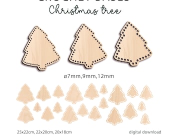 Christmas Tree Basket Bottom Bases for Crochet, Instant Laser Files, ø7mm, 9mm, 12mm