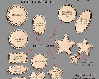 Set of basket base for crochet 9mm and 12mm, svg files for laser