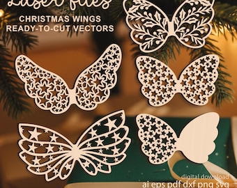 Juego de alas navideñas cortadas con láser (descarga digital SVG DXF PNG)