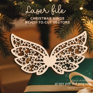Plik SVG z wycinanymi laserowo skrzydłami anioła bożonarodzeniowego (do pobrania cyfrowego)