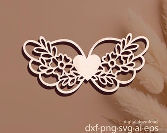 Alas de ángel cortadas con láser y flores SVG: Archivos de ángel de macramé (descarga digital)