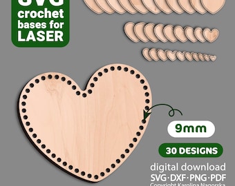 Crochet Hearts Bases for Laser Cutting (SVG), Basket Bottom Template