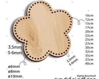 Base inferior para cesta de flores de ganchillo, archivo instantáneo, dxf, svg, archivo láser