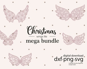 Archivos para múltiples adornos navideños. Archivos de macramé de alas para corte láser. Diseño SVG y DXF.