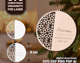 Personalized Christmas Ornament Laser Cut File, Round Ornament with Name, Text or Logo