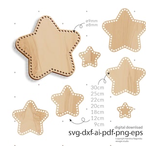 Base per cestino in macramè con stelle per uncinetto, file istantaneo, dxf, svg, file laser