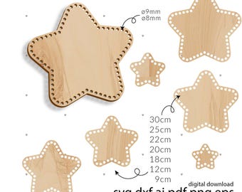 Stars macrame basket base for crochet, instant file, dxf, svg, laser file
