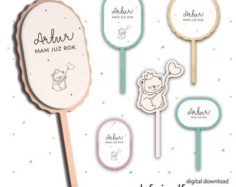 Birthday Topper Design for Laser, digital files svg, bear topper template