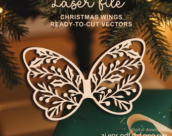 Archivo de corte láser para alas de ángel de macramé navideñas, archivo SVG para máquina de ahorro de alas de ángel
