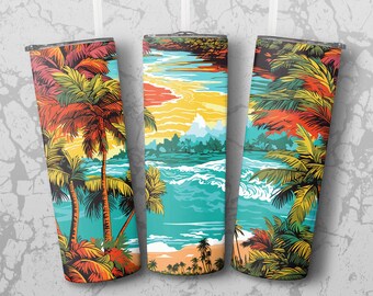 Tumber Wrap: tropical shores 20 oz Tumbler Sublimation Design, Straight & Tapered Wrap, Tumbler Wrap, Tumbler PNG, Instant Download