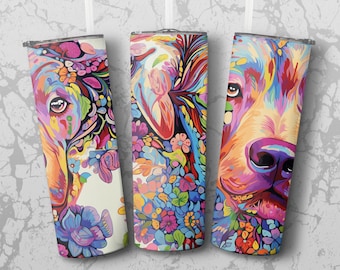 Tumber Wrap: flowers and labs 20 oz Tumbler Sublimation Design, Straight & Tapered Wrap, Tumbler Wrap, Tumbler PNG, Instant Download