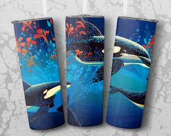 Tumber Wrap: surreal killer whales 20 oz Tumbler Sublimation Design, Straight & Tapered Wrap, Tumbler Wrap, Tumbler PNG, Instant Download