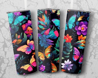 Tumber Wrap: butterflies and flowers 20 oz Tumbler Sublimation Design, Straight & Tapered Wrap, Tumbler Wrap, Tumbler PNG, Instant Download