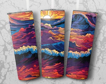Tumber Wrap: purple waves sunset 20 oz Tumbler Sublimation Design, Straight & Tapered Wrap, Tumbler Wrap, Tumbler PNG, Instant Download