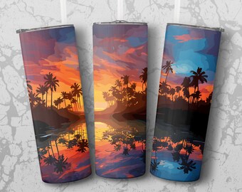 Tumber Wrap: sunset and palm trees 20 oz Tumbler Sublimation Design, Straight & Tapered Wrap, Tumbler Wrap, Tumbler PNG, Instant Download
