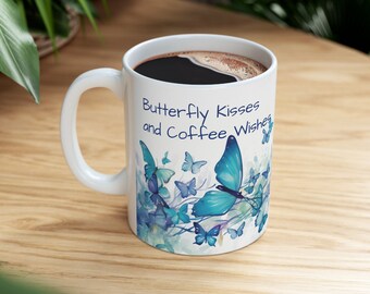 Blue Butterfly Ceramic Mug 11 OZ