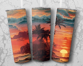 Tumber Wrap: island waves sunset 20 oz Tumbler Sublimation Design, Straight & Tapered Wrap, Tumbler Wrap, Tumbler PNG, Instant Download