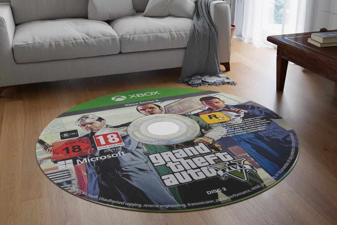 Xbox 360 Rug GTA V Xbox X CD Area Rug GTA V Game Disk Custom Printed Area Rug, Gamer ...
