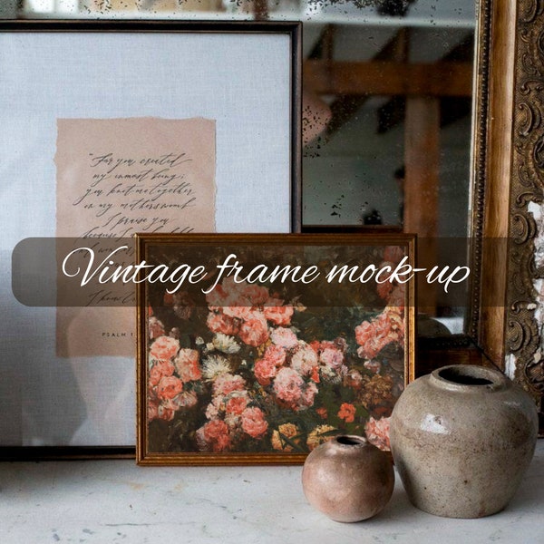 Frame with Vases Vintage Mockup, NO PHOTOSHOP NEEDED, Canva friendly mock-ups, easy to use mockup template, Digital art templates