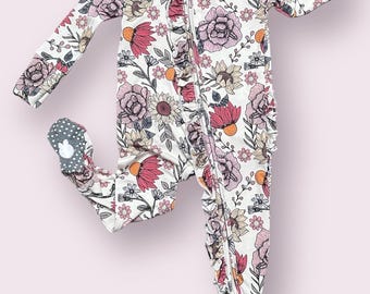 Bamboo pajamas | Baby pajamas | Bamboo onesie | Bamboo Baby Pajamas | floral onesie | Bamboo sleeper | Ruffle onesie | wildflower