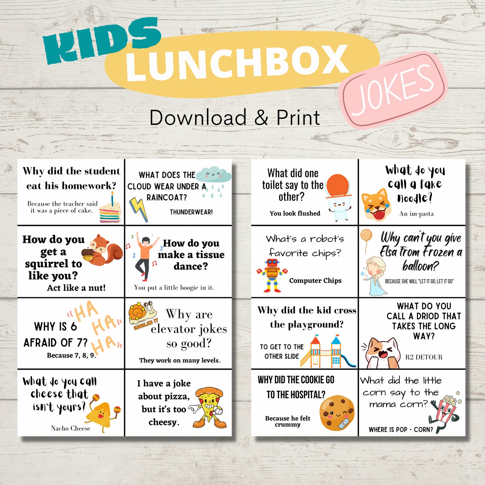 Fun Lunchbox Joke Cards for Kids - Printable Digital Download - Etsy