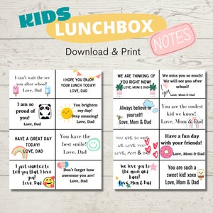 Kids Lunchbox Notecards from Mom, Dad, and Both - Heartwarming Messages - Digital Download
