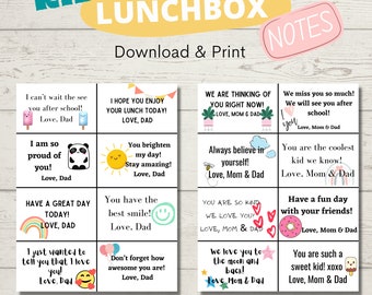 Kids Lunchbox Notecards from Mom, Dad, and Both - Heartwarming Messages - Digital Download