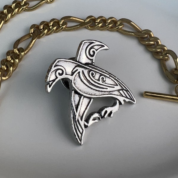 Broche nordique double corbeau | Cadeau vintage médiéval païen viking pour lui, bijoux de revers de luxe pour homme