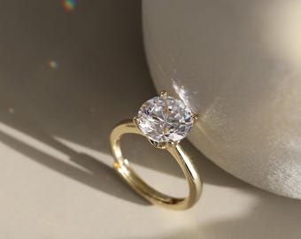 Anillo de moissanita, solitario redondo de 4 puntas de 6,5-10 mm, ajustable, plata 925, D VVS