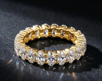 Oval Moissanite Ring, Full Eternity Band 3x5mm, 925 Silver, D VVS, US 5-9