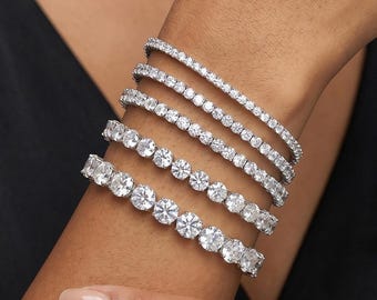 Pulsera de tenis de moissanita, engaste redondo de 2 mm, plata de ley 925, D VVS, GRA