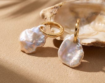 Keshi Pearl Huggie Earrings, Small Gold Hoops, Gift for Her