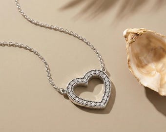 Sparkling Heart Pendant Necklace with Cubic Zirconia – Sterling Silver Chain