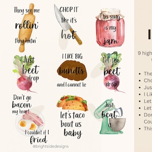 Paquete PNG de divertidos juegos de palabras con canciones de cocina / Descarga digital / Gráficos de sublimación / Arte con paño de cocina / Descarga instantánea