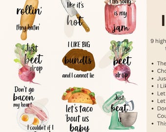 Funny Kitchen Song Puns PNG Bundle | Dish Towel Art (Digital Download)