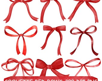 Red Watercolor Coquette Bows: Sublimation PNG Collage (Digital Download)