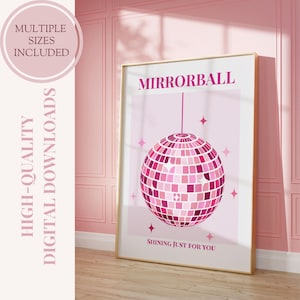 Retro Mirrorball Poster | Pink Disco Ball Art | Groovy Pink Poster | Trendy Retro Fun Decor | Subtle Pink Art Print | Girly Wall Art
