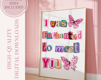 Pôster com a letra da música Enchanted: Arte de parede rosa feminina (download digital)