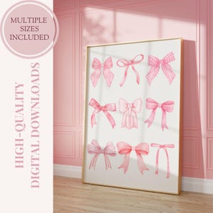 Pink Coquette Bows Poster | Pink Wall Art Decor | Printable Aesthetic Wall Art | Watercolor Bows Print | Coquette Room Decor