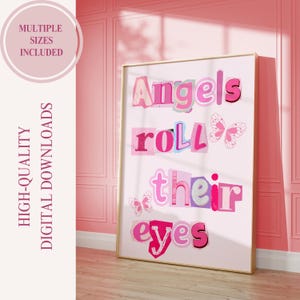 Angels Roll Their Eyes Pink Poster: Preppy Groovy Dorm Decor (Digital Download)