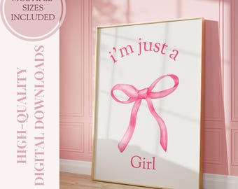Pink Bow Coquette Art Print, Girly Room Decor (Digital Download)