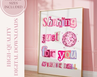 Retro Mirrorball Lyrics Poster, Pink Girly Dorm Decor (Digital Download)