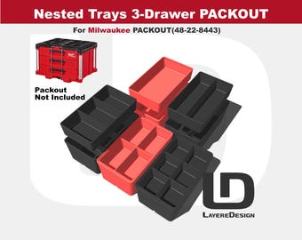 Milwaukee PACKOUT Nested Trays | 3-Drawer Tool Box | Custom Tool Organization | 48-22-8443 (Black or Red)