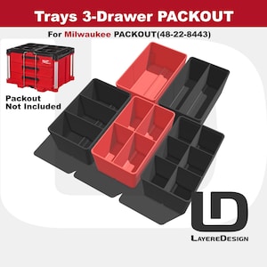 Milwaukee PACKOUT Drawer Trays | 3-Drawer Tool Box | Custom Tool Organization | 48-22-8443 (Black or Red)