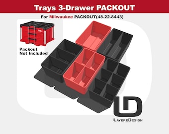 Milwaukee PACKOUT Drawer Trays | 3-Drawer Tool Box | Custom Tool Organization | 48-22-8443 (Black or Red)