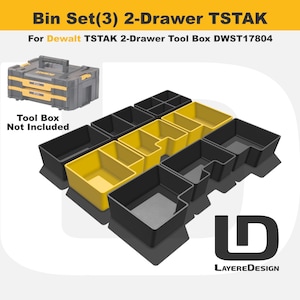 Pojemniki na narzędzia Dewalt TSTAK DWST17804 | Skrzynka narzędziowa z 2 szufladami | Zestaw 3 sztuk | Czarny lub żółty