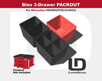 Milwaukee PACKOUT Drawer Bins | 3-Drawer Storage Bins | Custom Tool Organization | 48-22-8443 (Black or Red)