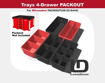 Milwaukee PACKOUT Drawer Trays | 4-Drawer Tool Box | Custom Tool Organization | 48-22-8444 (Black or Red)