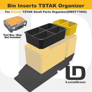 Dewalt TSTAK DWST17805 オーガナイザービンインサート | 小型パーツオーガナイザー | 2～4個セット | ブラックまたはイエロー