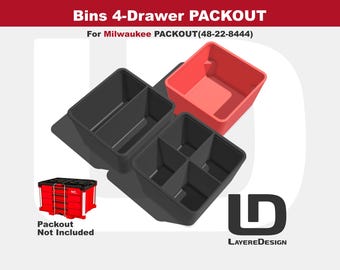 Milwaukee PACKOUT Drawer Bins | 4-Drawer Tool Box | Custom Tool Organization | 48-22-8444 (Black or Red)